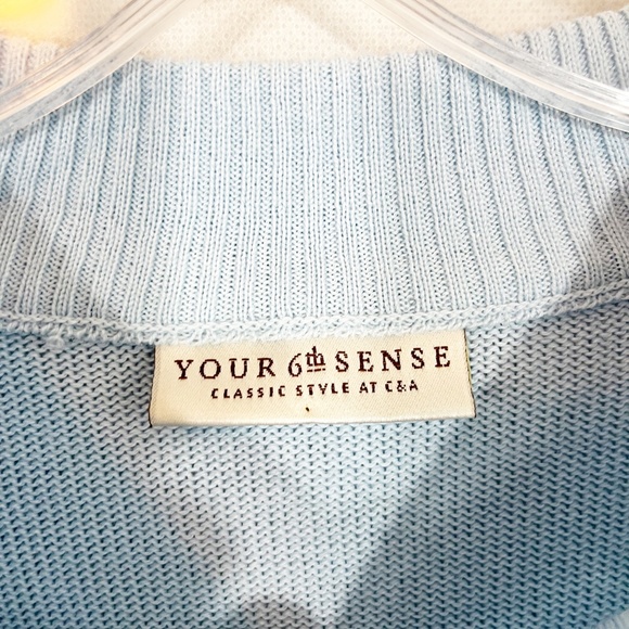 Vintage Light Blue & White Striped Shoulder Pads Crewneck Pullover Sweater - XL - Picture 5 of 7